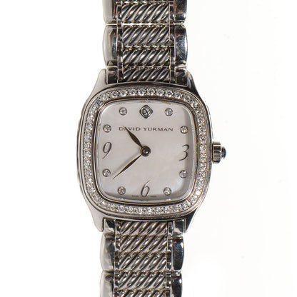 David Yurman Stainless Steel Diamond Bezel Mother of Pearl 25mm Thoroughbred Quartz Watch 1 of 8