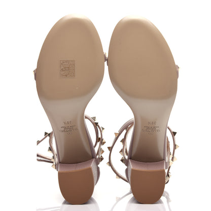 Valentino Garavani Pebbled Calfskin Rockstud Ankle Strap 60mm Sandals 39.5 Poudre 6 of 10