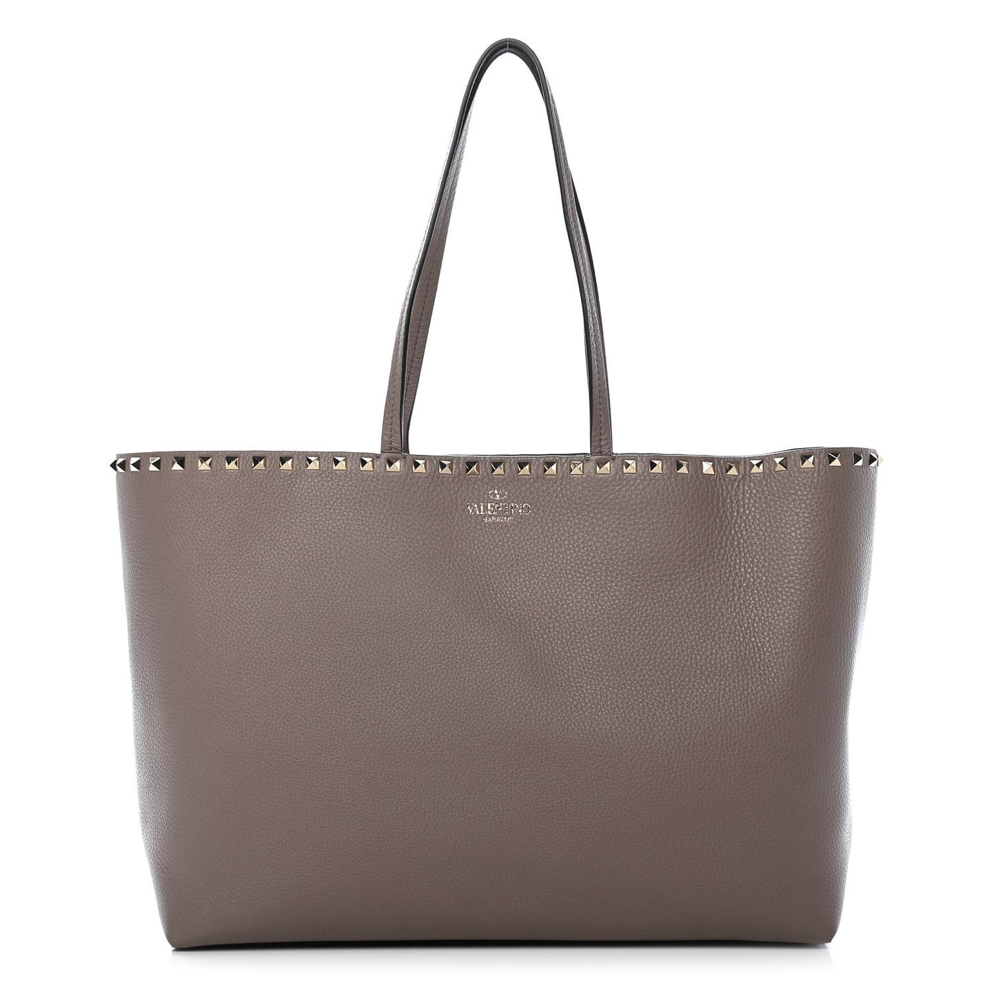 Grained Calfskin Rockstud Shoulder Tote Clay