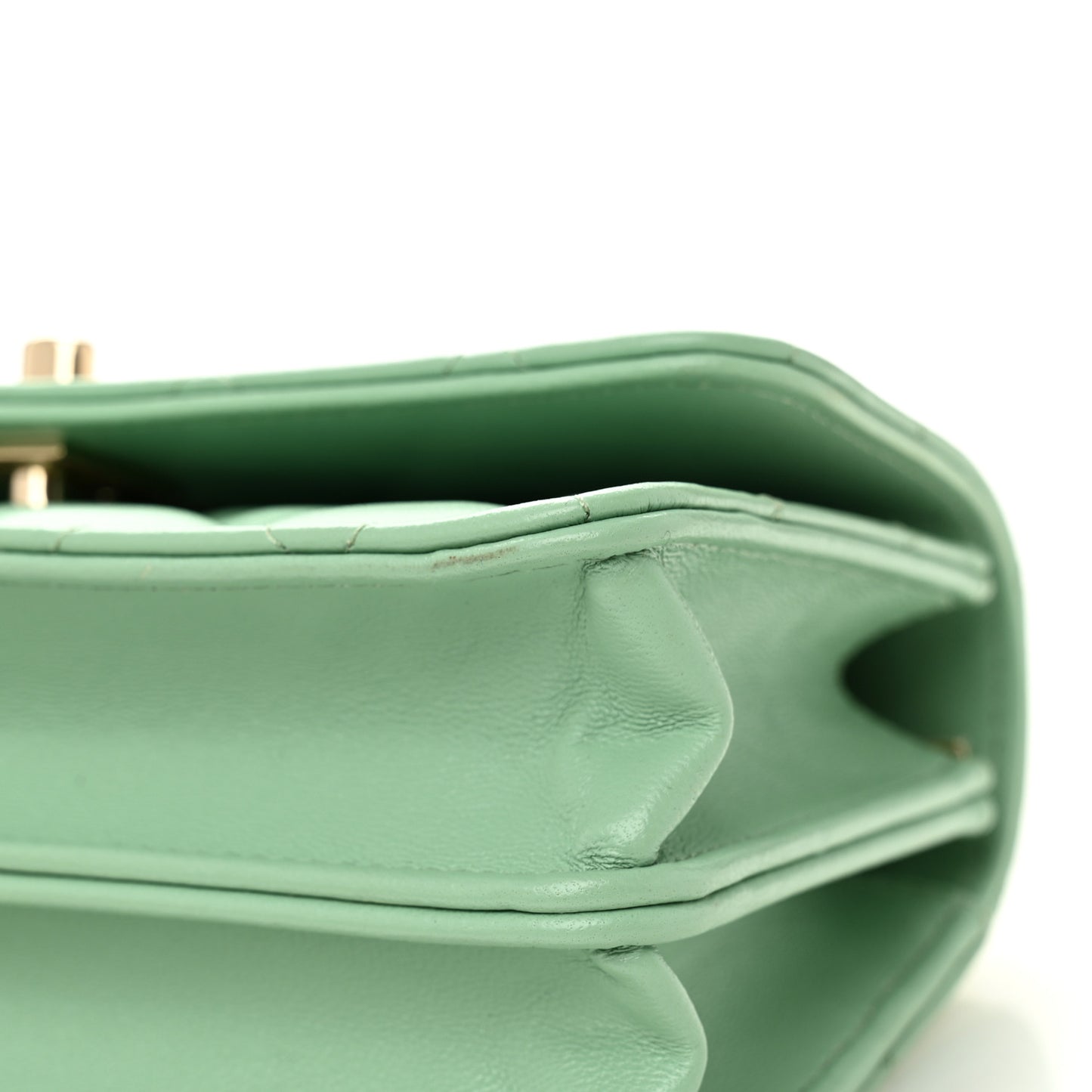 Lambskin Quilted Pearl Top Handle Clutch With Chain Light Green