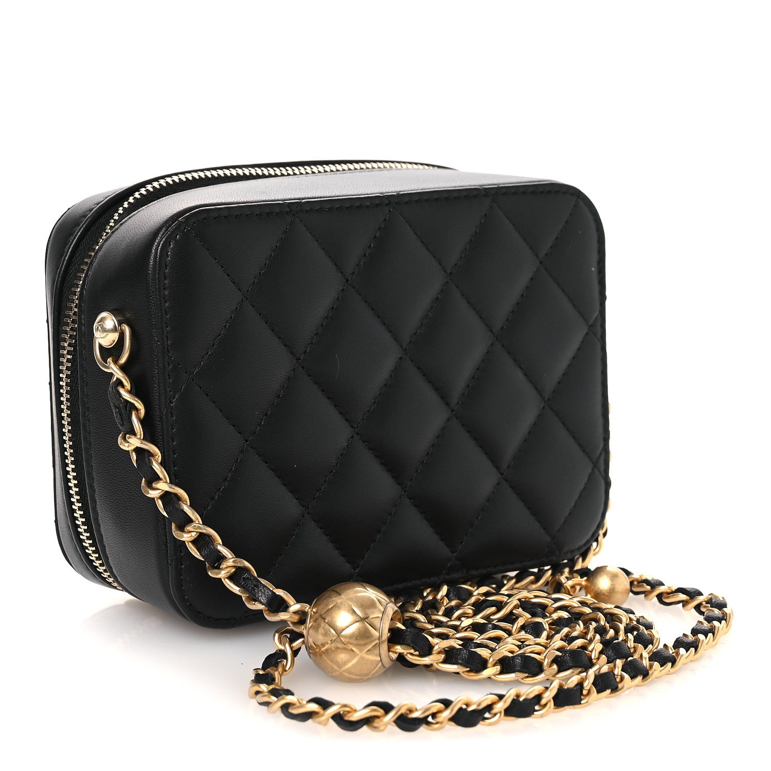 Chanel Lambskin Quilted CC Pearl Crush Camera Case Black 3 of 10