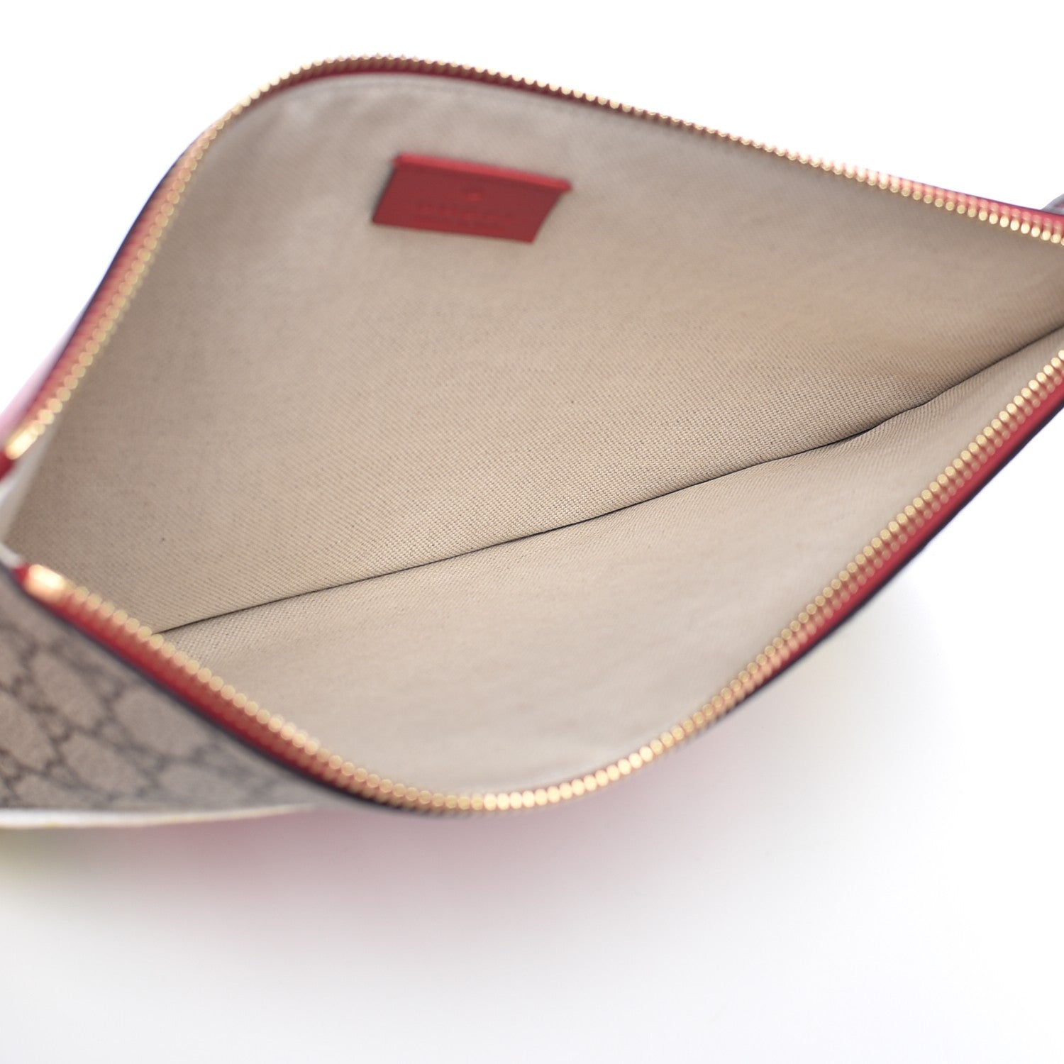 Gucci Calfskin GG Supreme Monogram Embroidered Rainbow Love Zip Pouch Red 5 of 7
