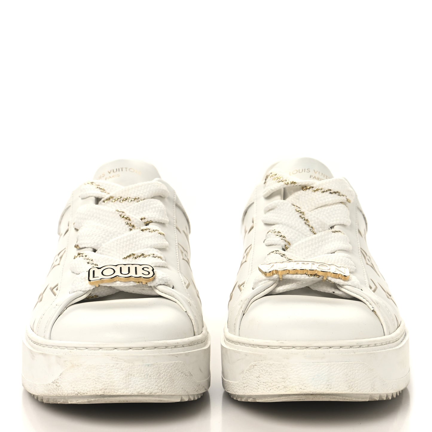 Calfskin Monogram Debossed Time Out Sneakers 39.5 White Gold