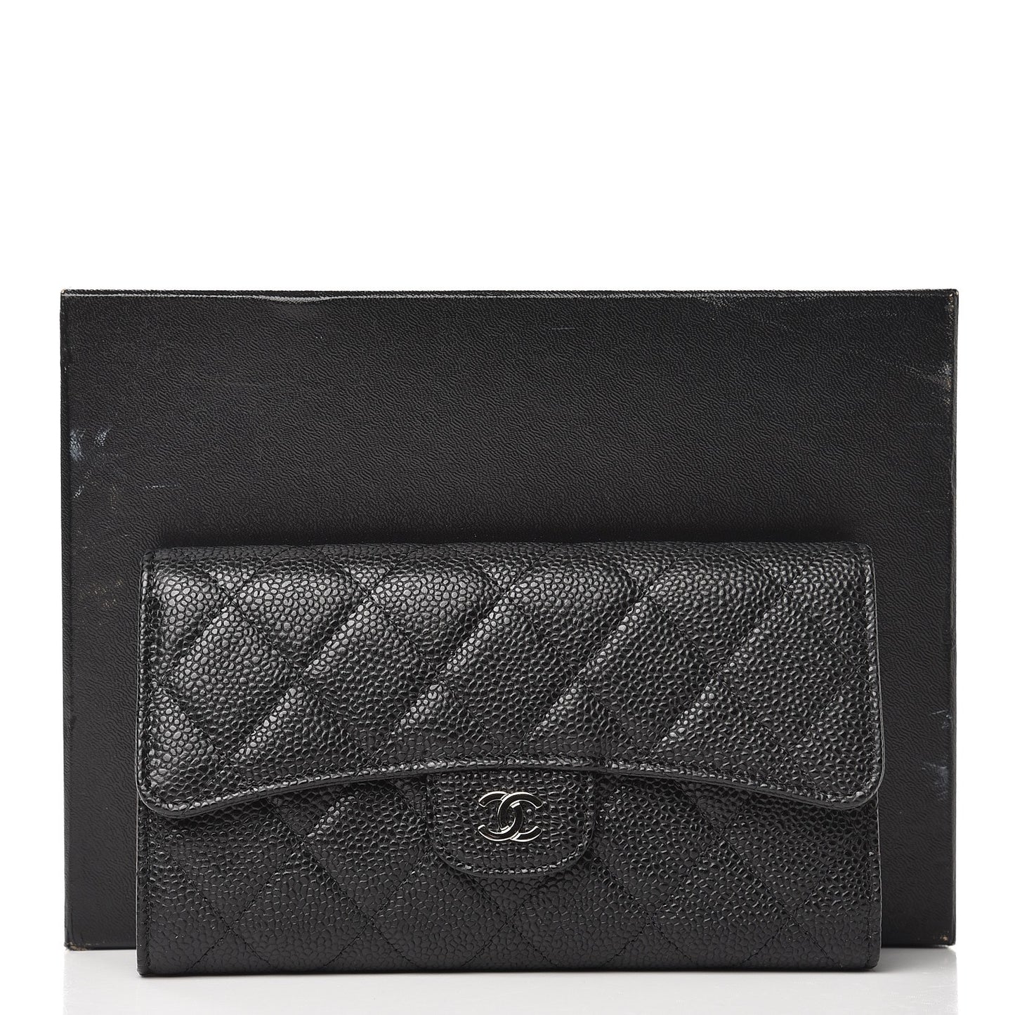 Caviar Quilted Large Flap Wallet Black