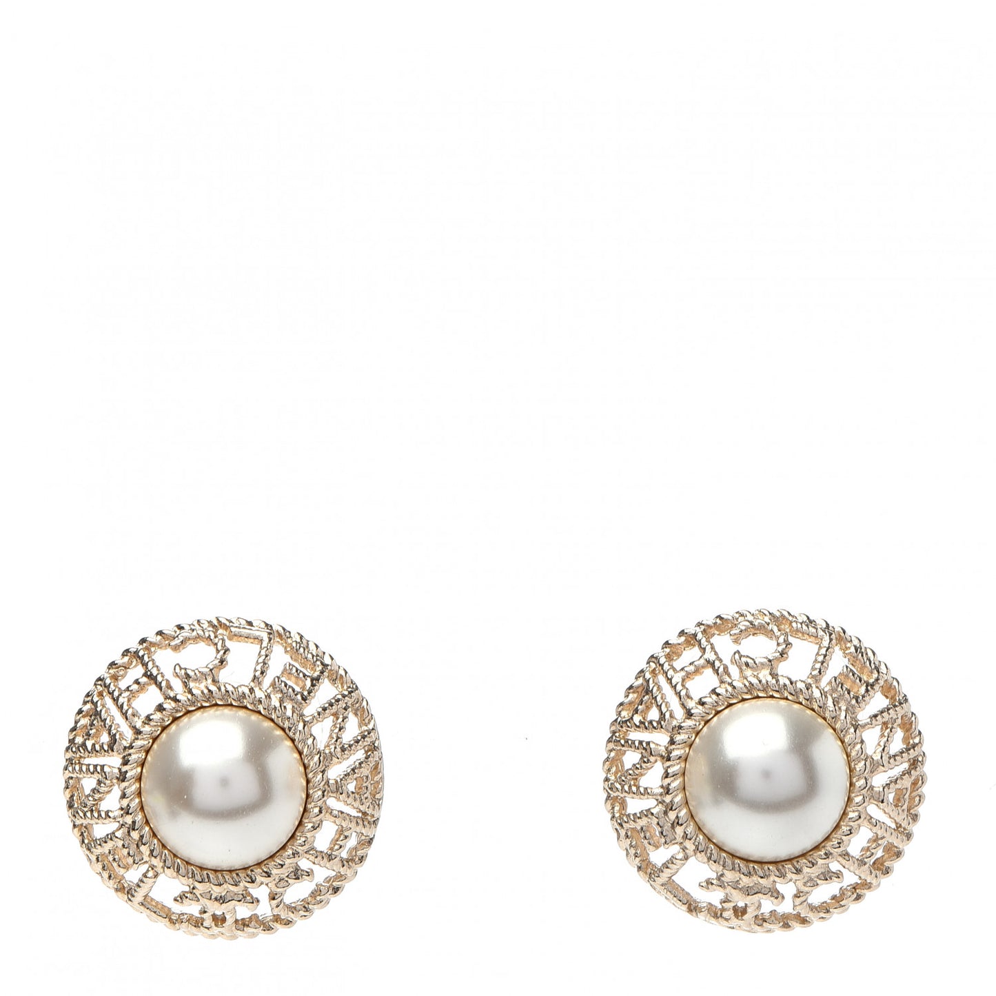 Pearl CC Round Rope Logo Earrings Gold