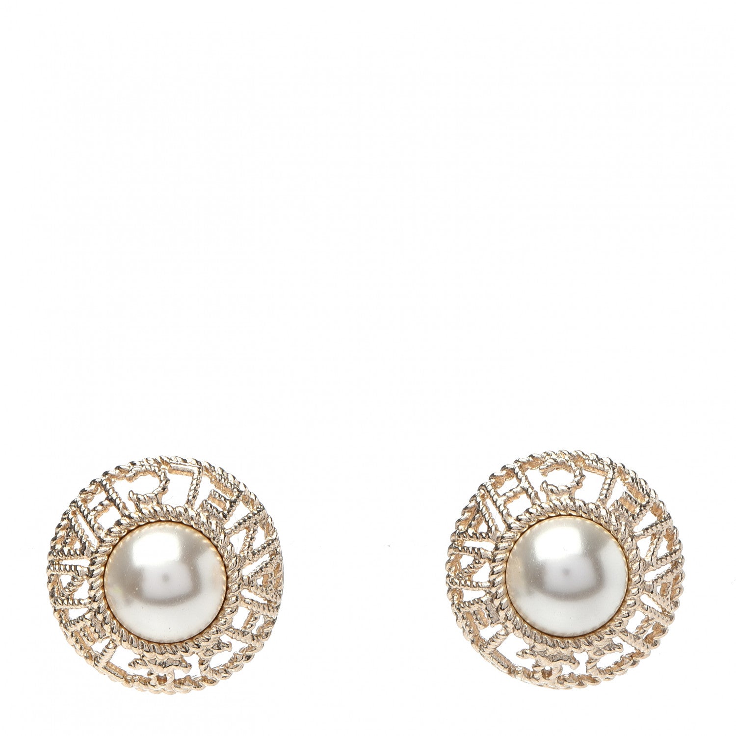Chanel Pearl CC Round Rope Logo Earrings Gold 1 of 5