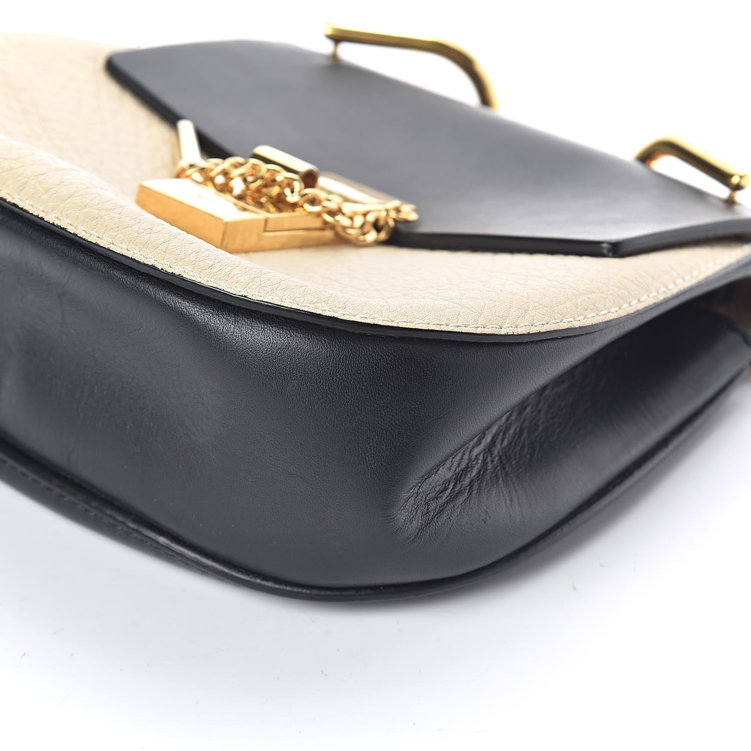 Chloe Grained Calfskin Lambskin Mini Bi-Color Drew Shoulder Bag Ivory Black 8 of 9