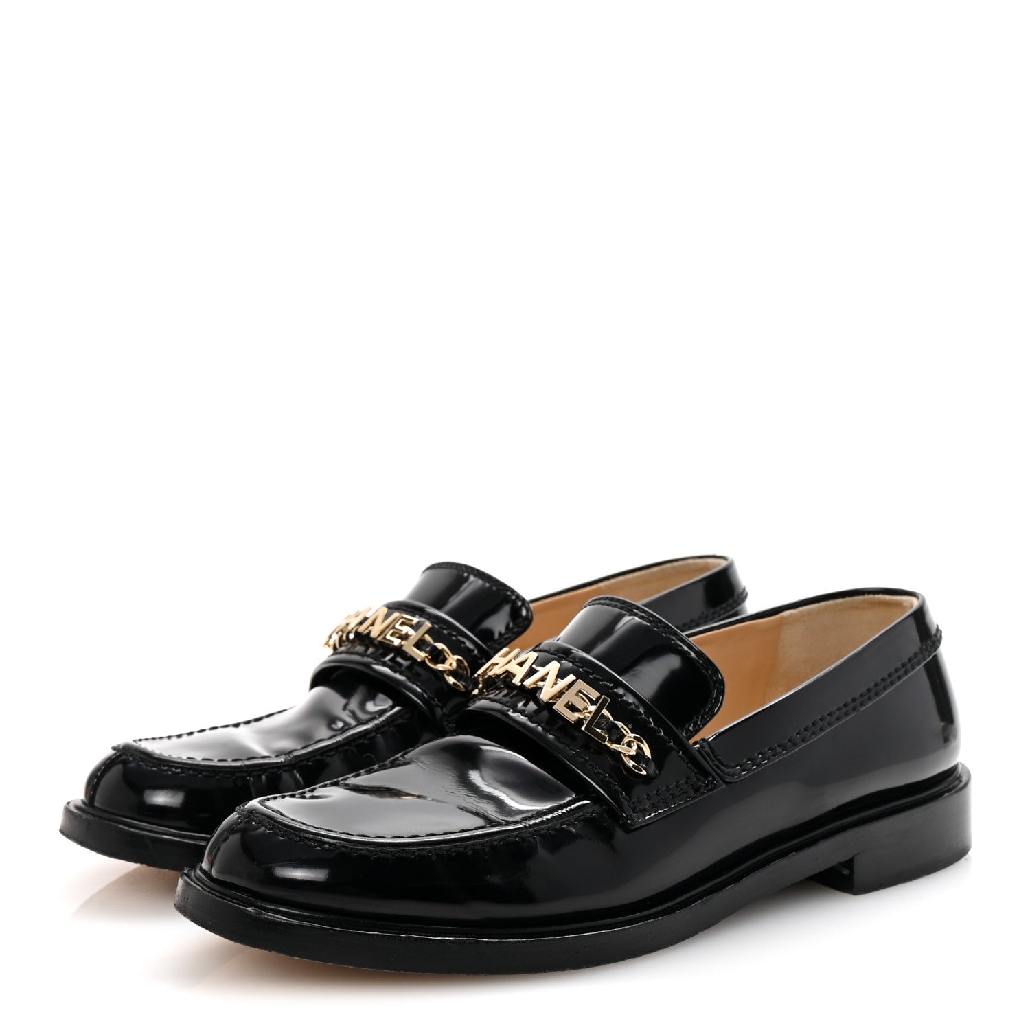 Chanel Shiny Calfskin Logo Loafers 40 Black 4 of 9