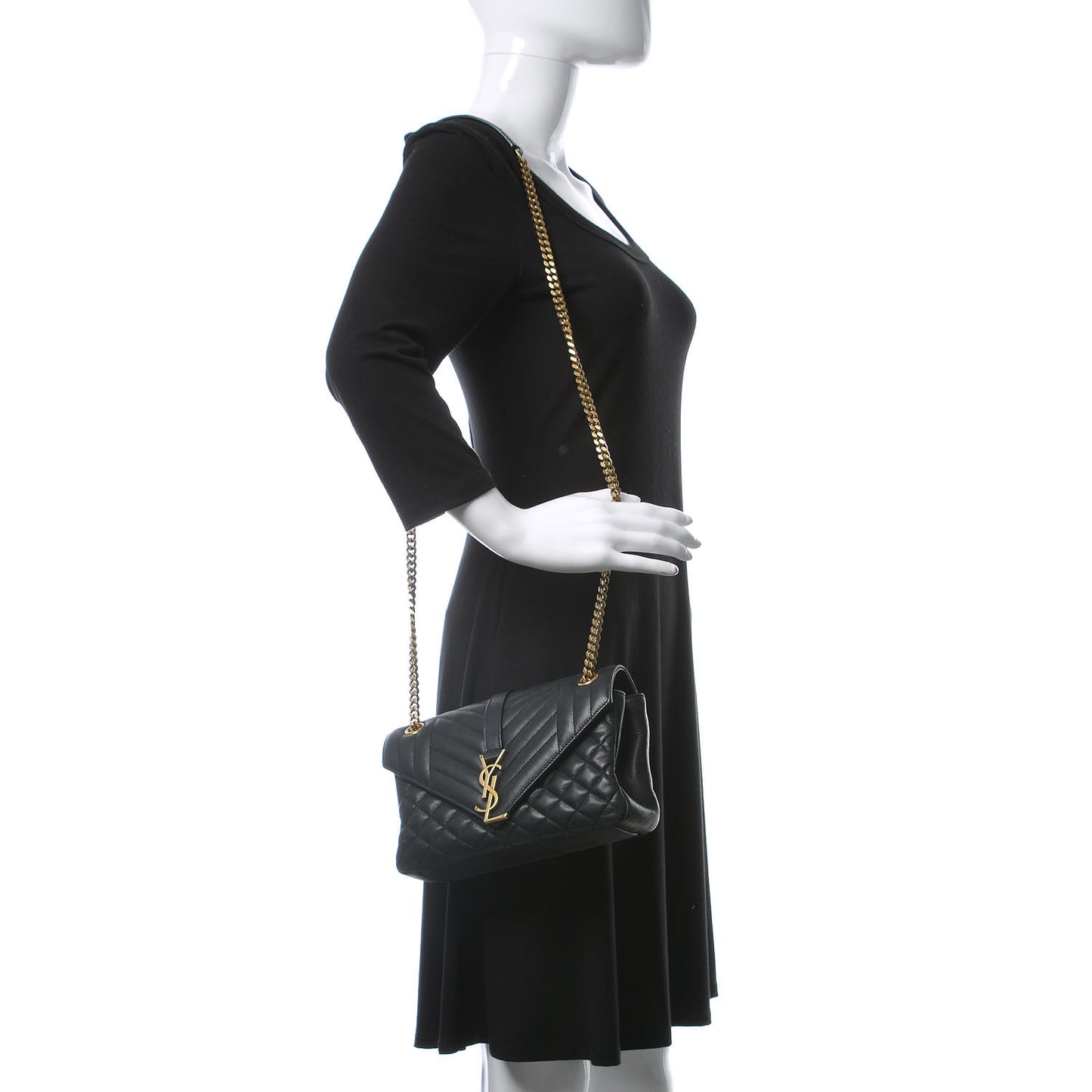 Sheepskin Tri-Quilt Monogram Medium College Bag Black