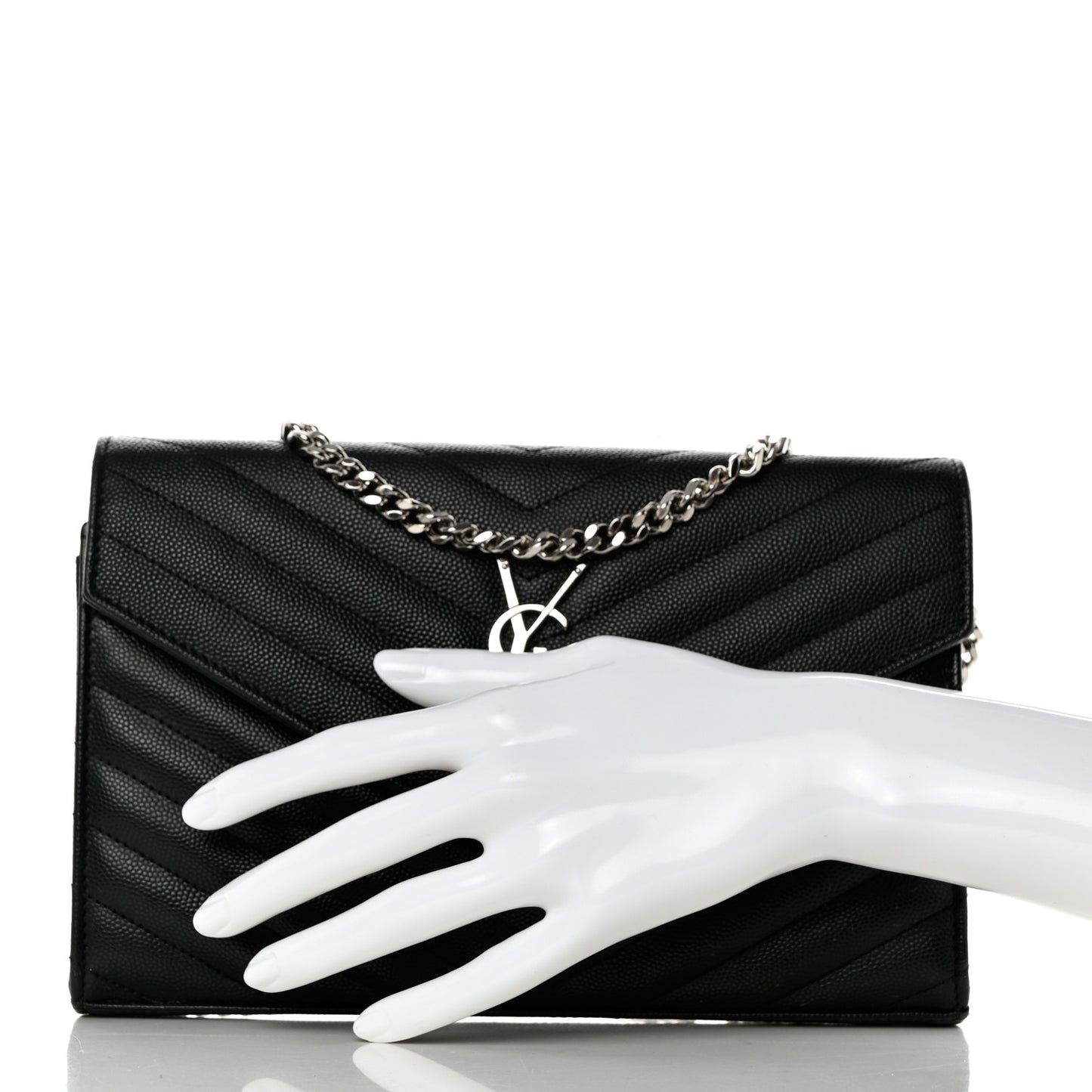Grain De Poudre Matelasse Chevron Monogram Chain Wallet Black