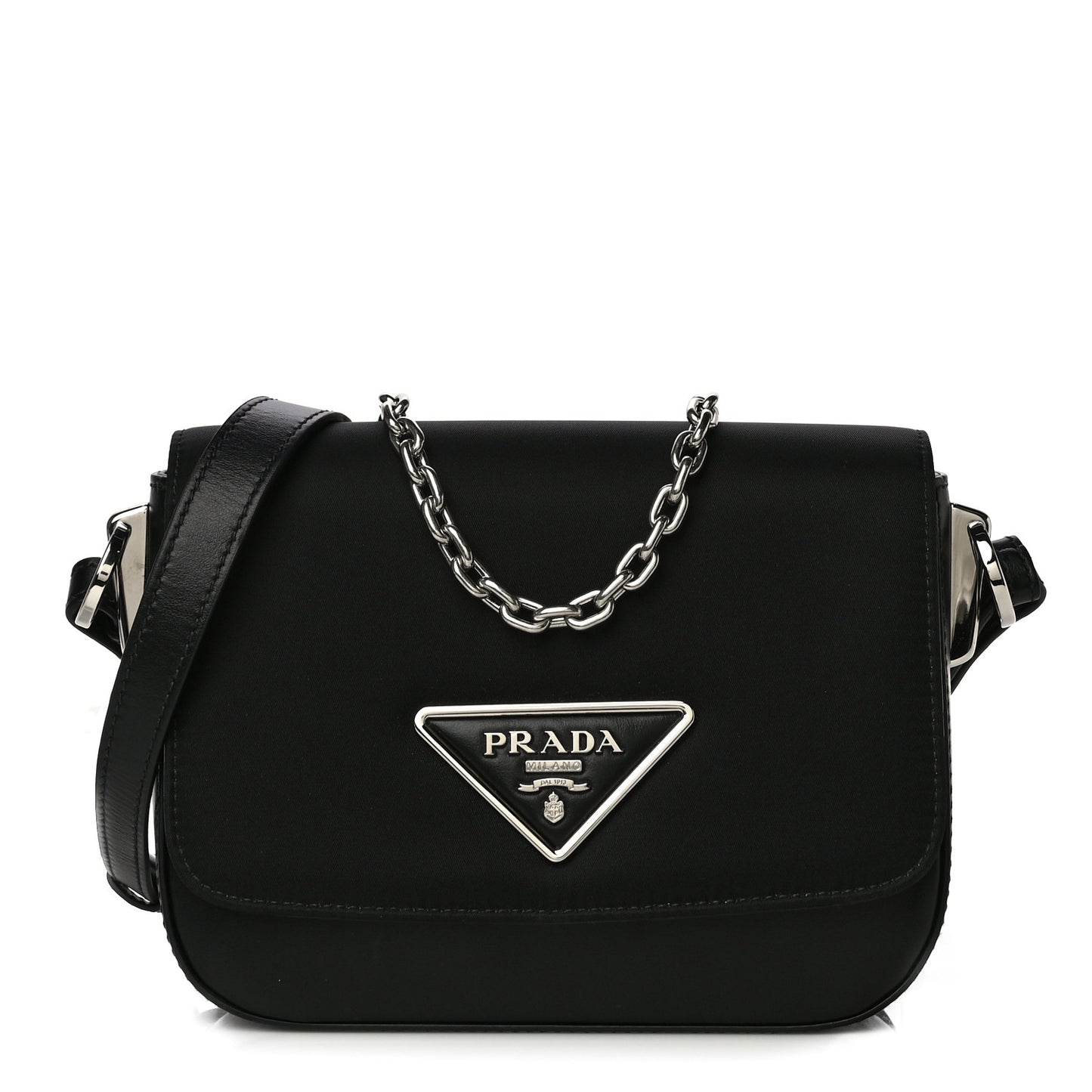 Nylon Calfskin Identity Shoulder Bag Black
