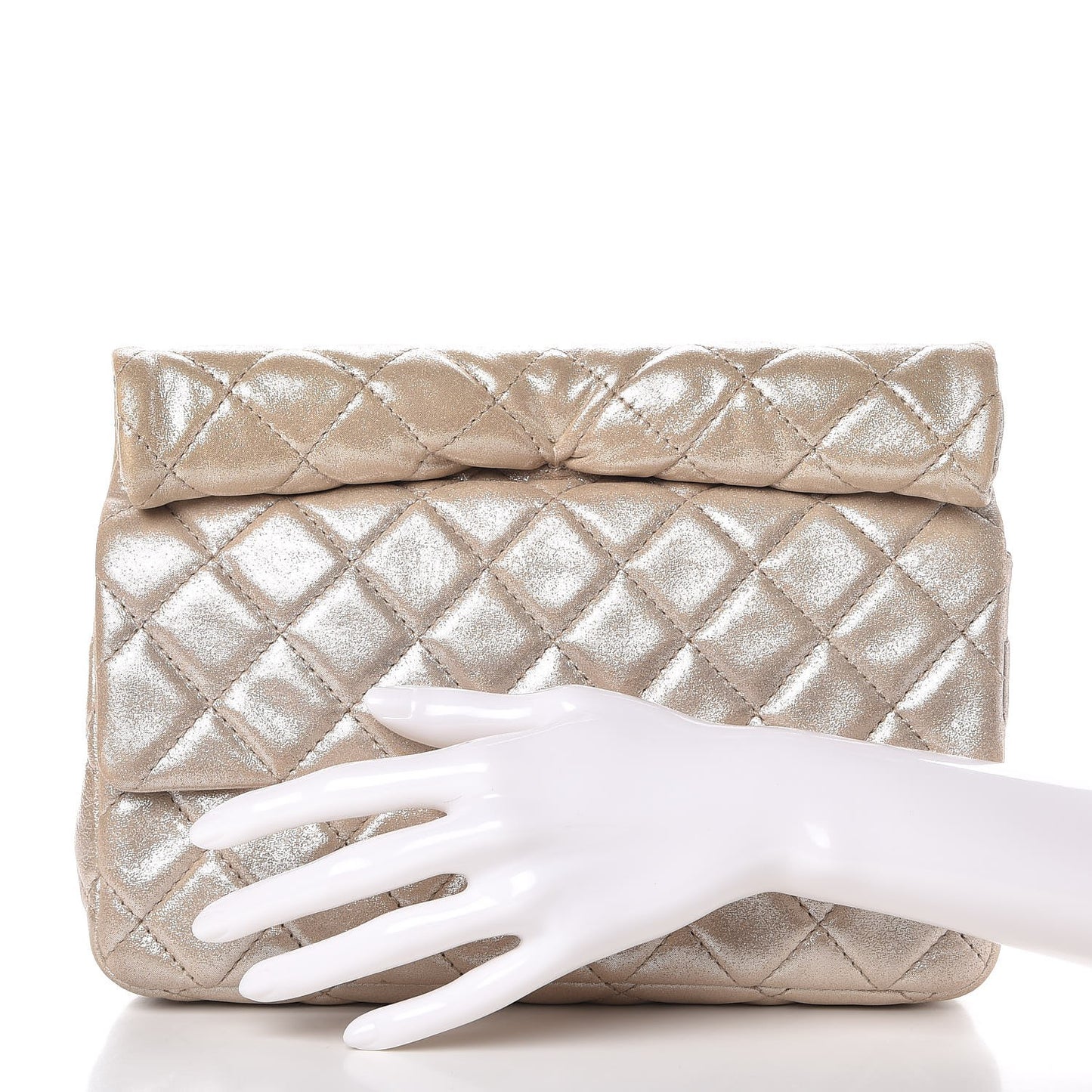 Iridescent Calfskin Quilted Large Roll 2.55 Reissue Clutch Light Gold