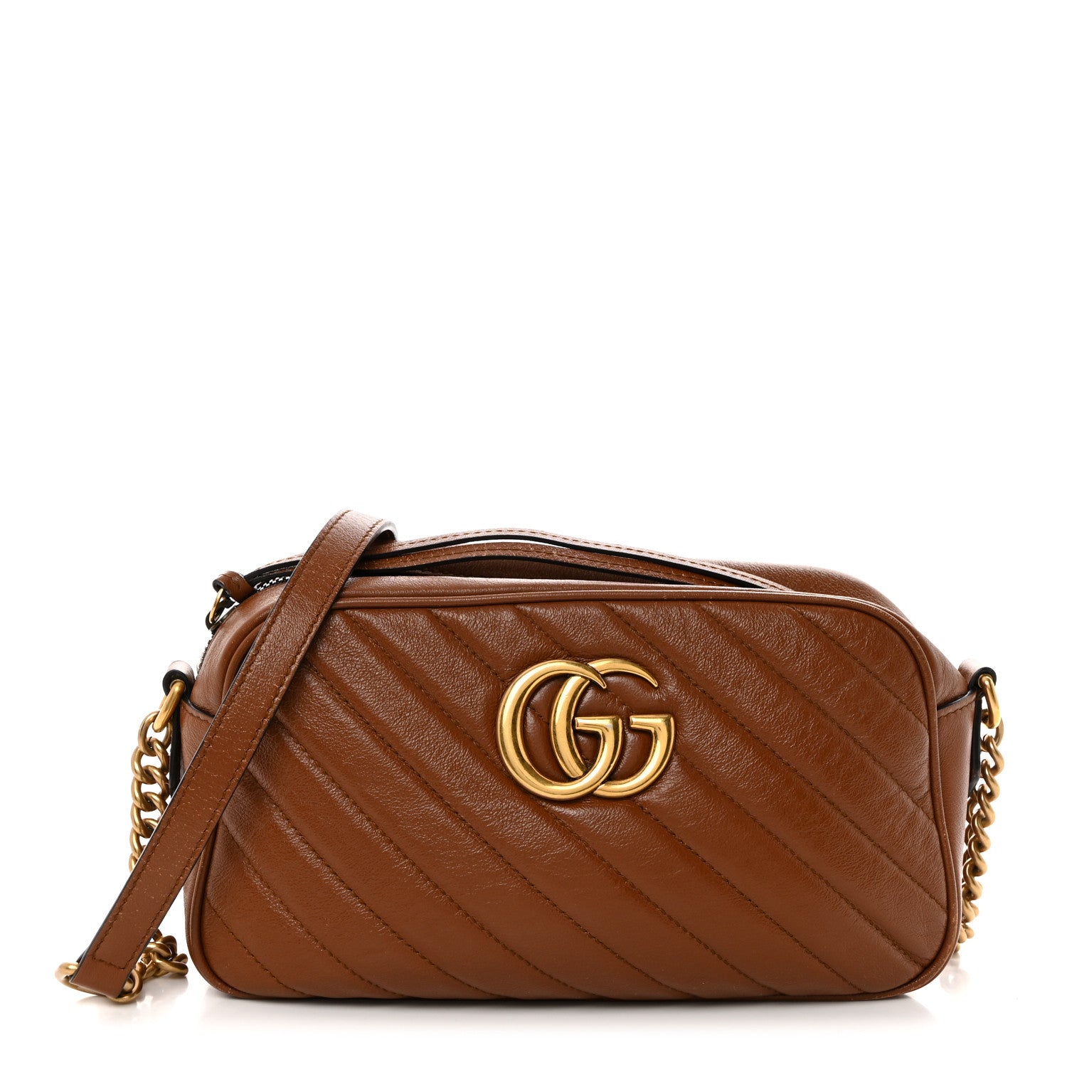 Gucci Glazed Calfskin Matelasse Diagonal Small GG Marmont Chain Shoulder Bag Cuir 1 of 10
