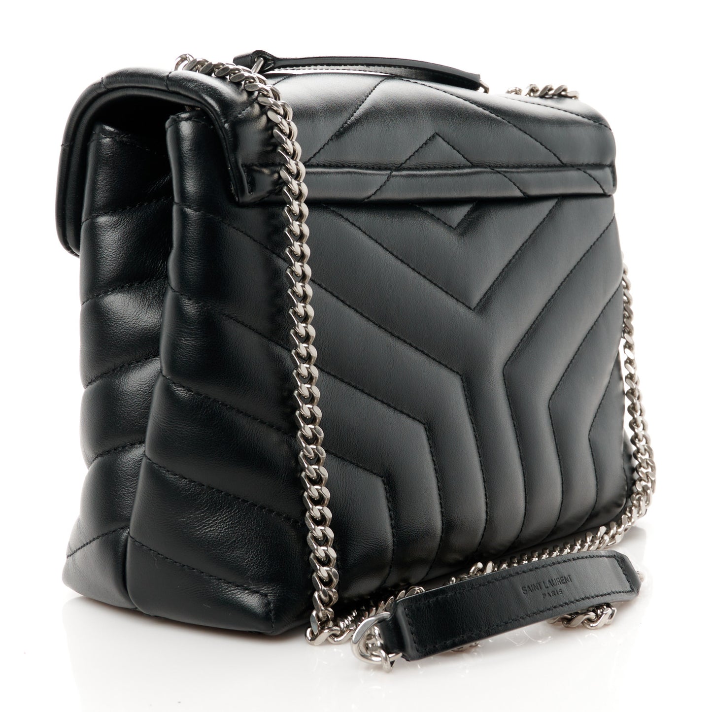 Calfskin Y Quilted Monogram Small Loulou Chain Satchel Black