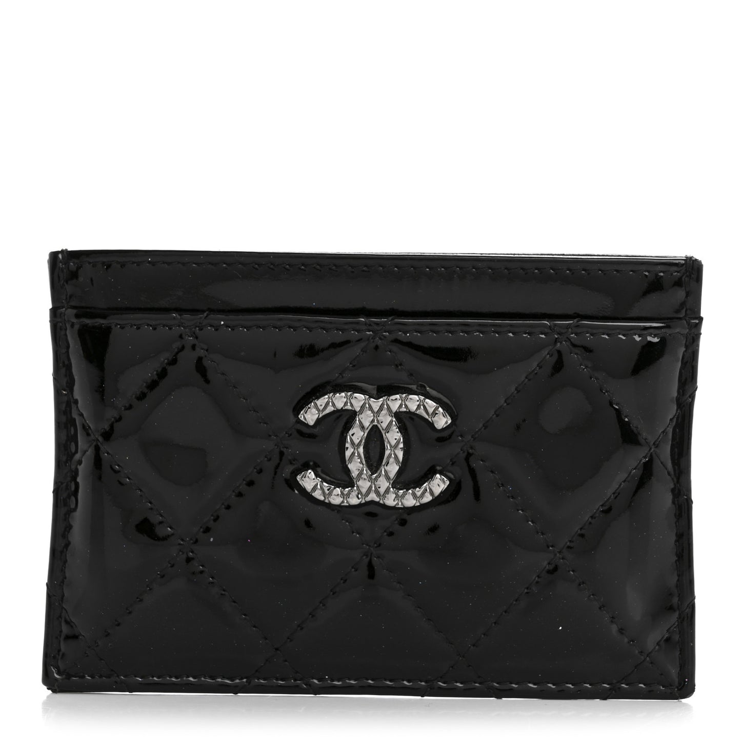 Patent Quilted Brilliant Card Holder Black