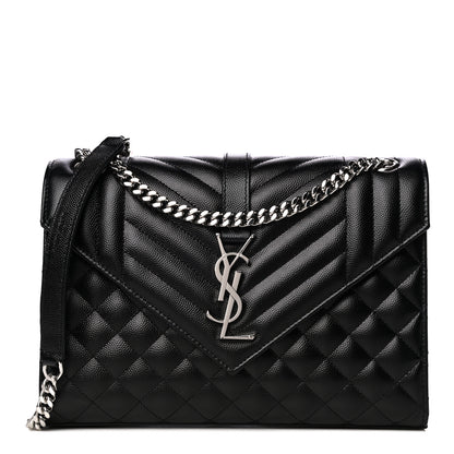 Saint Laurent Grain De Poudre Textured Mixed Matelasse Triquilt Medium Monogram Satchel Black 1 of 10