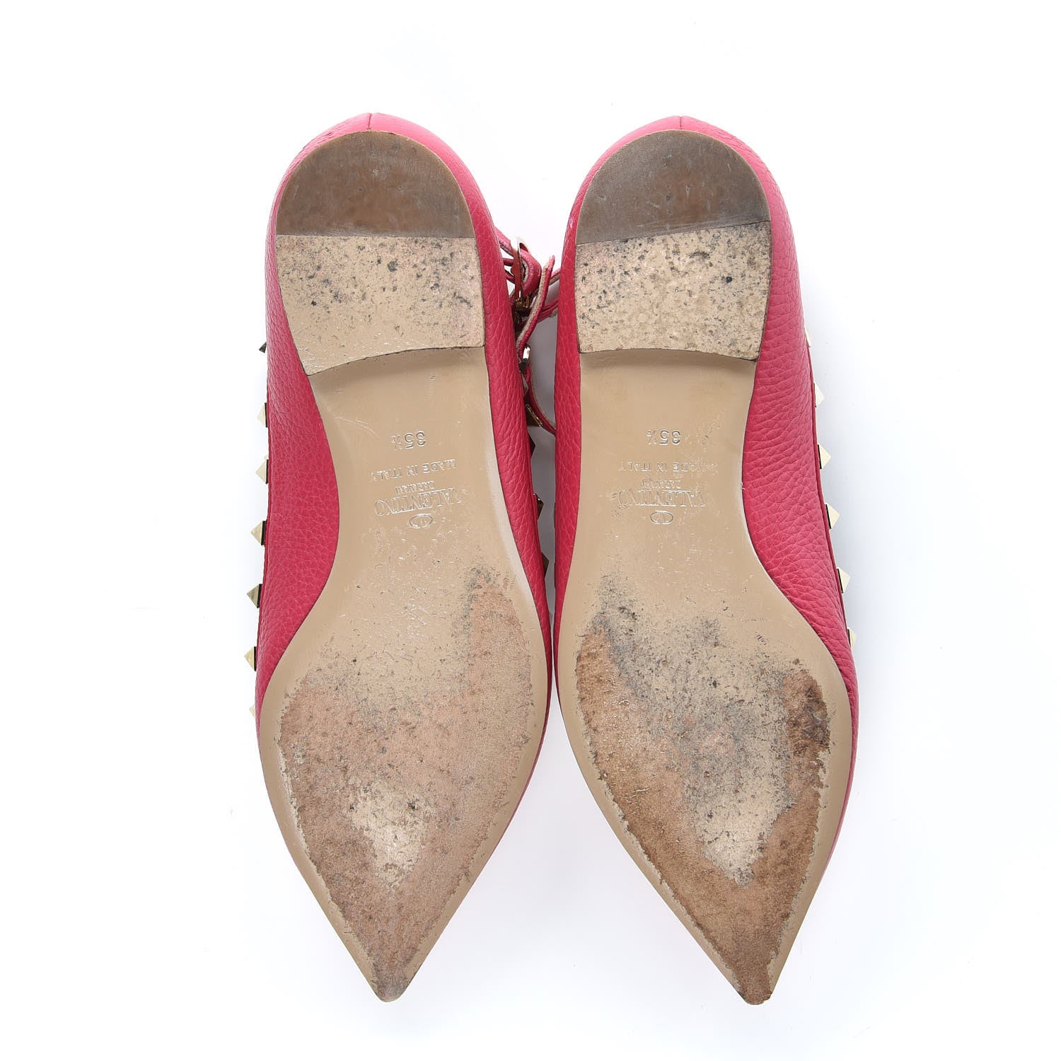 Valentino Garavani Pebble Calfskin Rockstud Cage Ballerina Flats 35.5 Deep Fuxia 5 of 13
