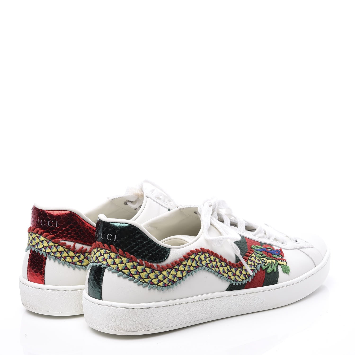 Gucci Calfskin Ayers Web Dragon Embroidered Mens New Ace Sneakers 9 White 4 of 10