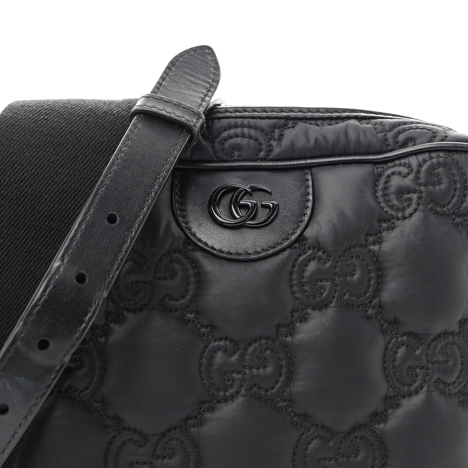Gucci Nylon Calfskin Enamel GG Matelasse Shoulder Bag Black 8 of 13