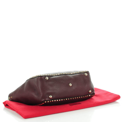 Valentino Garavani Pebbled Calfskin Medium Rockstud Tote Rubin 4 of 8