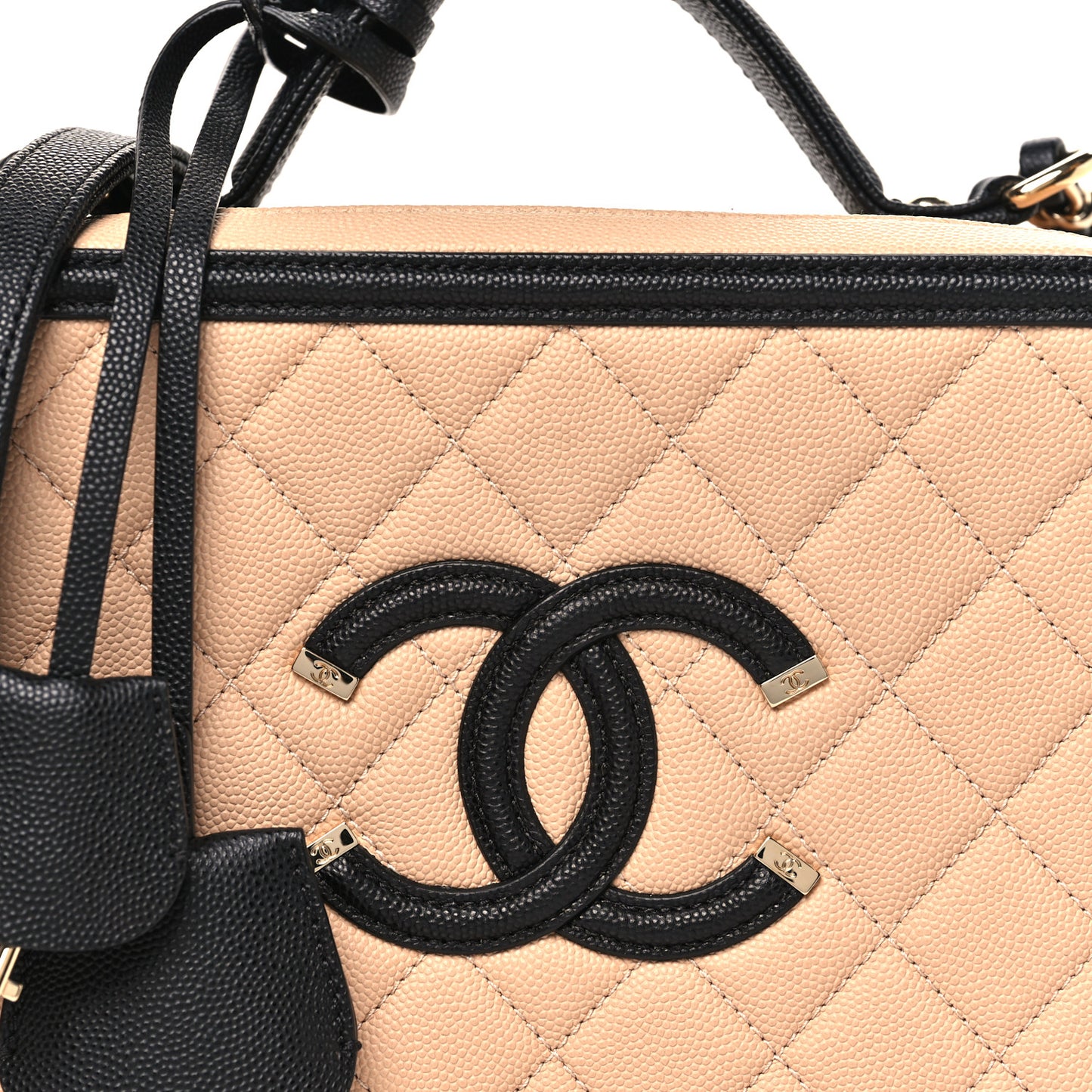Caviar Quilted Medium CC Filigree Vanity Case Beige Black