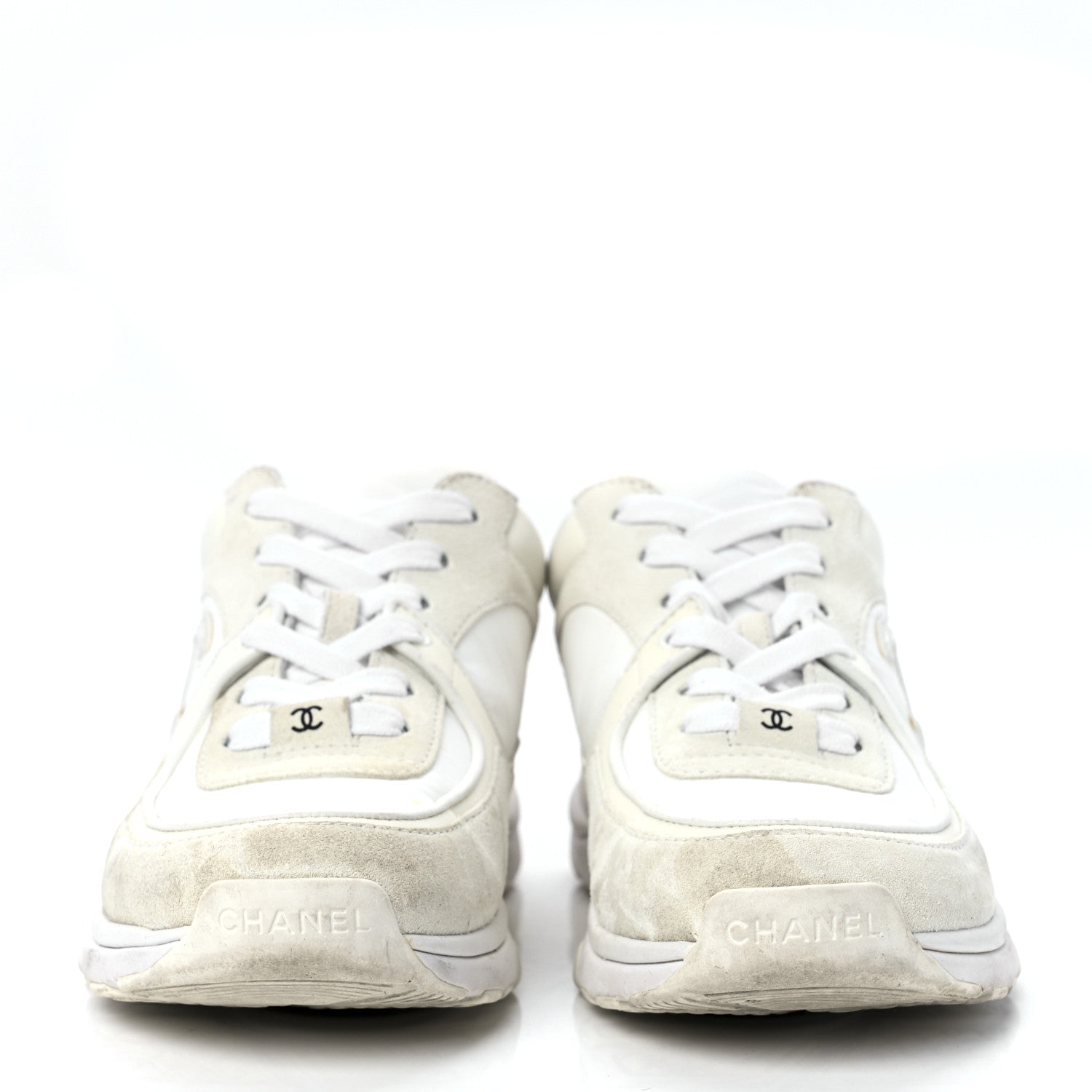 Chanel Suede Calfskin Fabric CC Sneakers 38 White 2 of 11