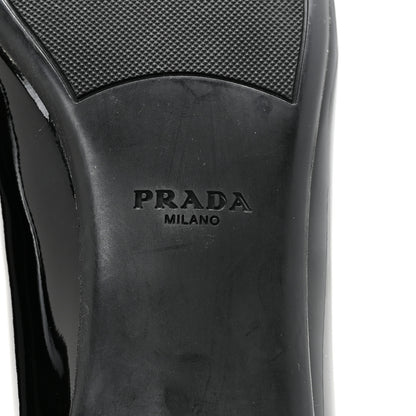 Prada Nappa Vernice Cap Toe Logo Bow Ballerina Flats 37.5 Black 7 of 9