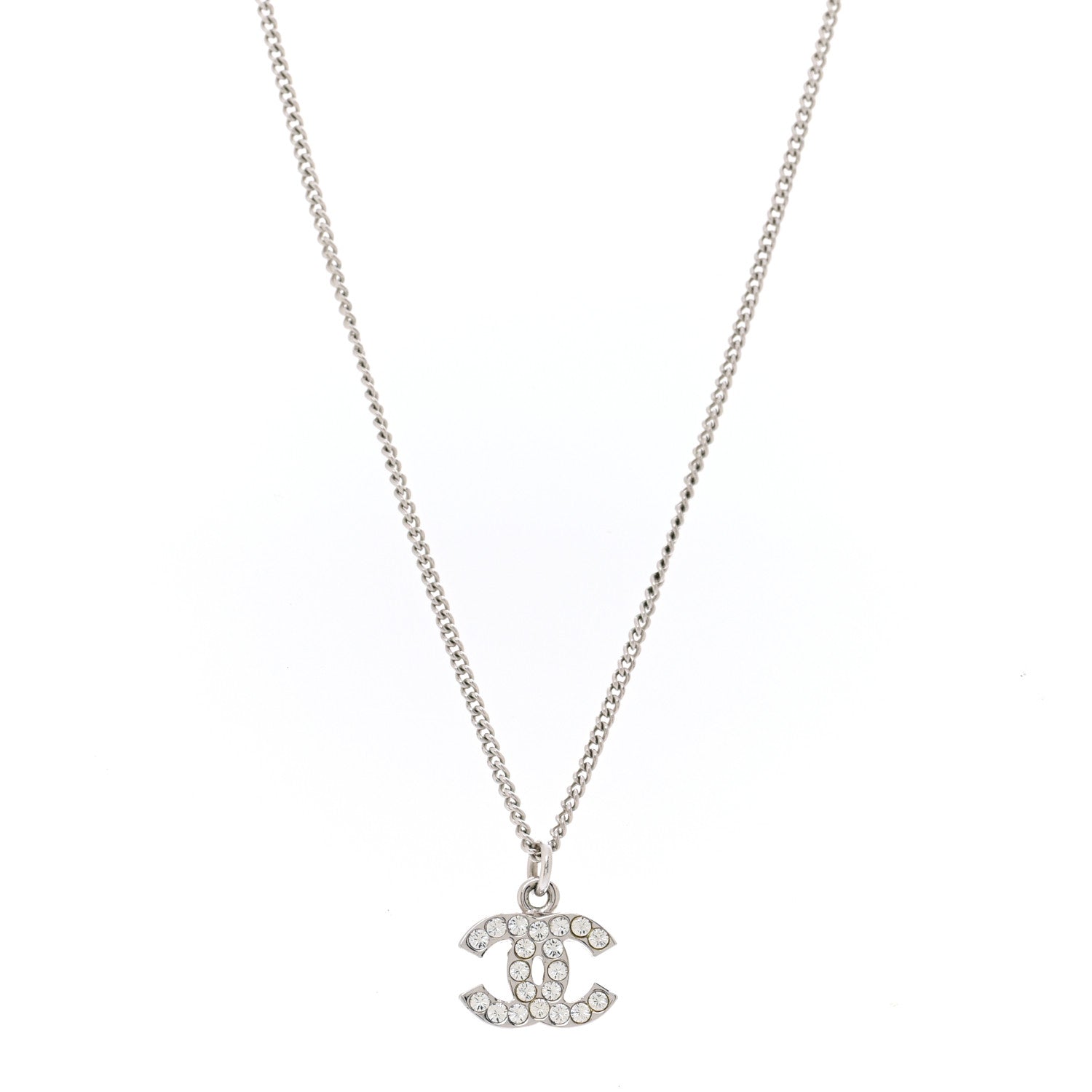 Chanel Crystal Timeless CC Necklace Silver 1 of 5