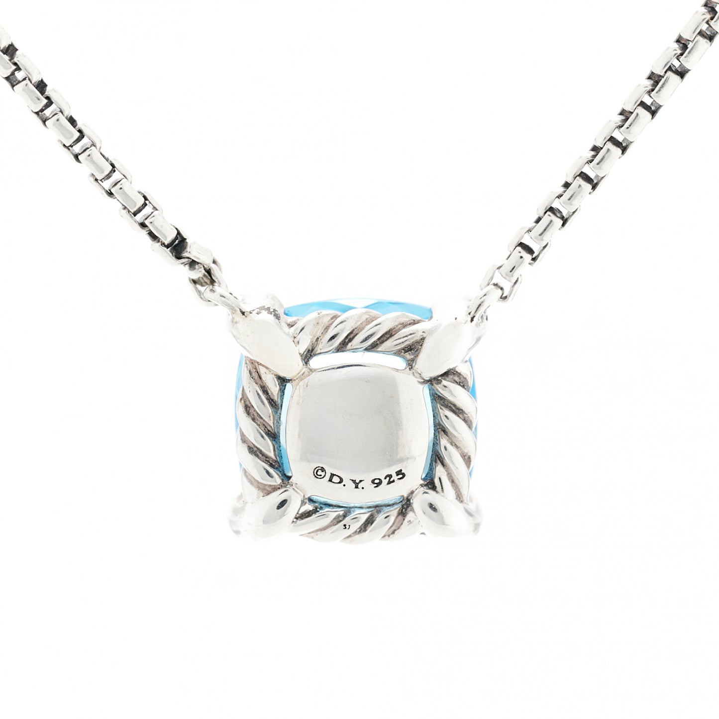 Sterling Silver Diamond Blue Topaz 9mm Petite Chatelaine Pendant Necklace