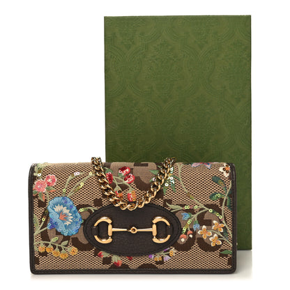 Gucci Monogram Jumbo GG Textured Dollar Calfskin Embroidered Horsebit 1955 Wallet On Chain Camel Ebony New Acero Multicolor 11 of 11