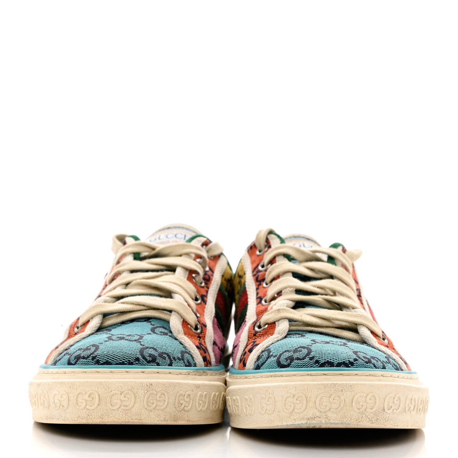 Gucci Monogram Multicolor Web Womens 1977 Tennis Sneakers 38 Light Blue Mystic White Tangerine 2 of 8