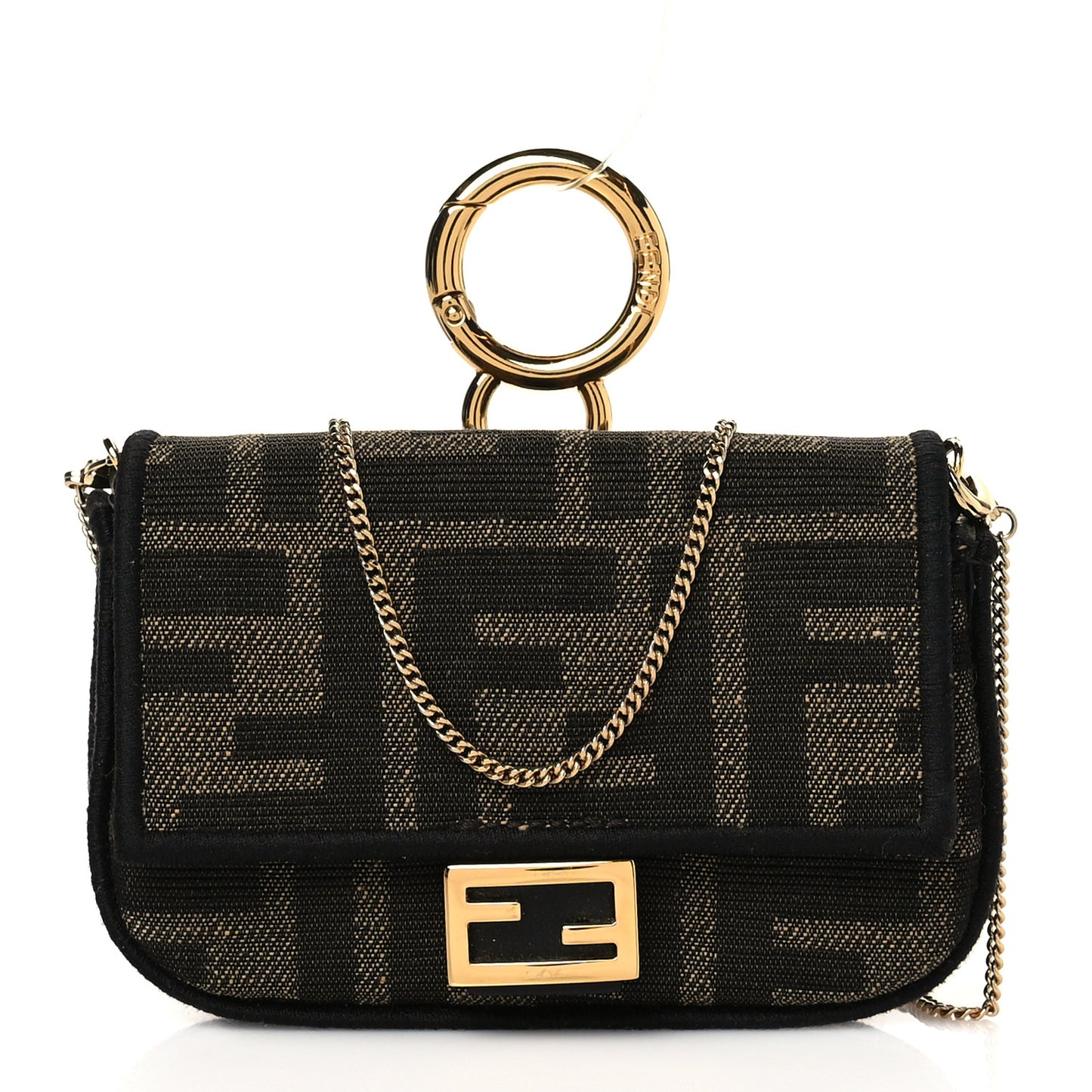 Fabric Jacquard FF 1974 Nano Baguette Charm Tobacco Moro Black