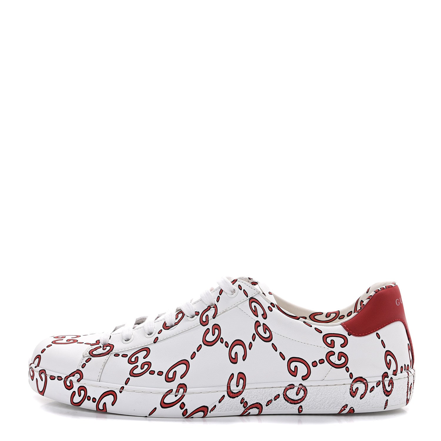 Gucci Calfskin GucciGhost Print Mens Ace Sneakers 10.5 White Hibiscus Red 1 of 7
