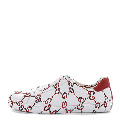 Gucci Calfskin GucciGhost Print Mens Ace Sneakers 10.5 White Hibiscus Red 1 of 7