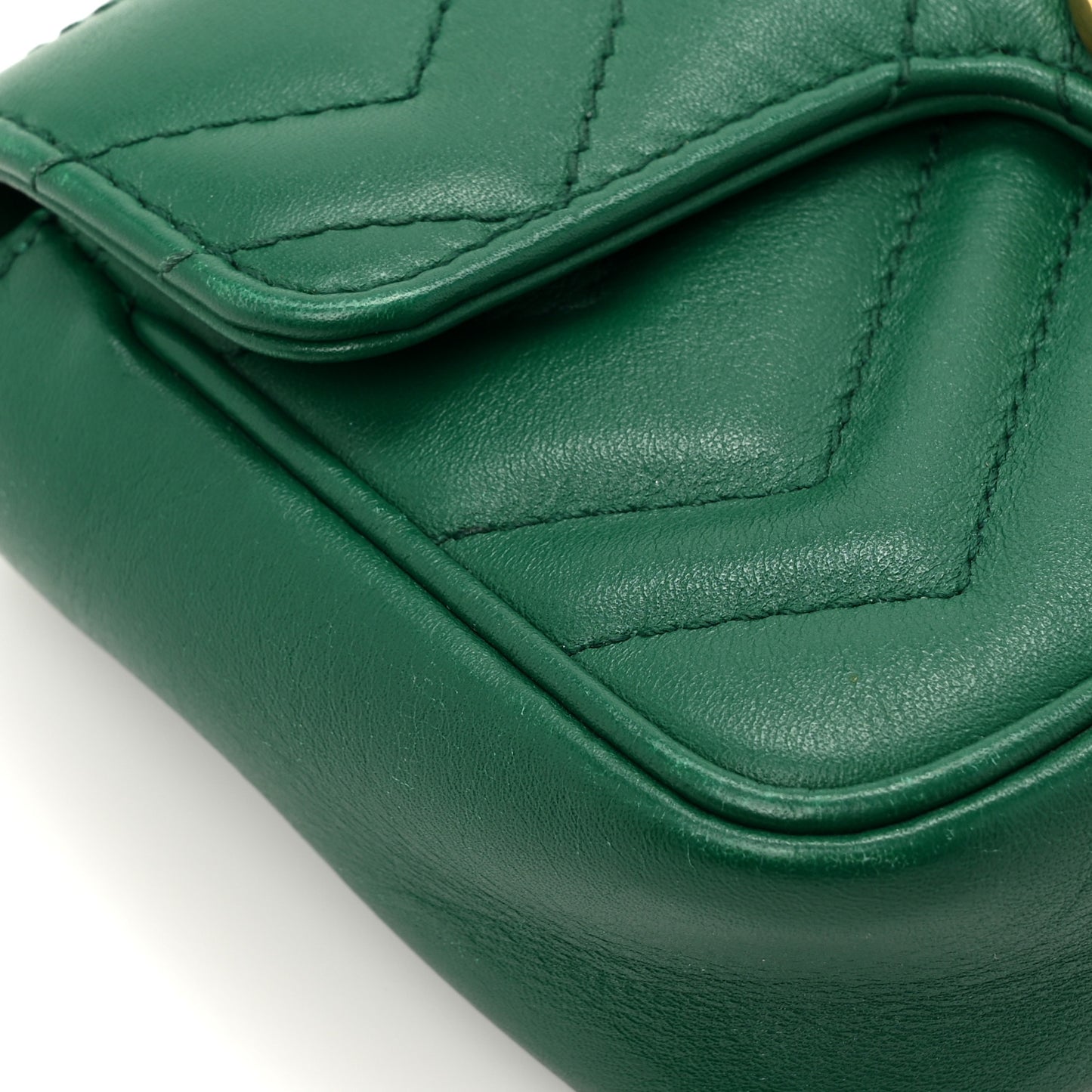 Calfskin Matelasse Super Mini GG Marmont Shoulder Bag Emerald Green
