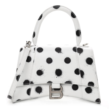 Balenciaga Smooth Calfskin Spray Polka Dot Small Hourglass Top Handle Bag White Black 1 of 10