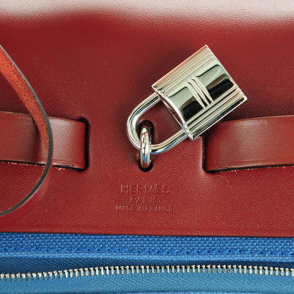 Hermes Military Toile Vache Hunter Herbag Zip PM 31 Bleu Agate Rouge H 7 of 12