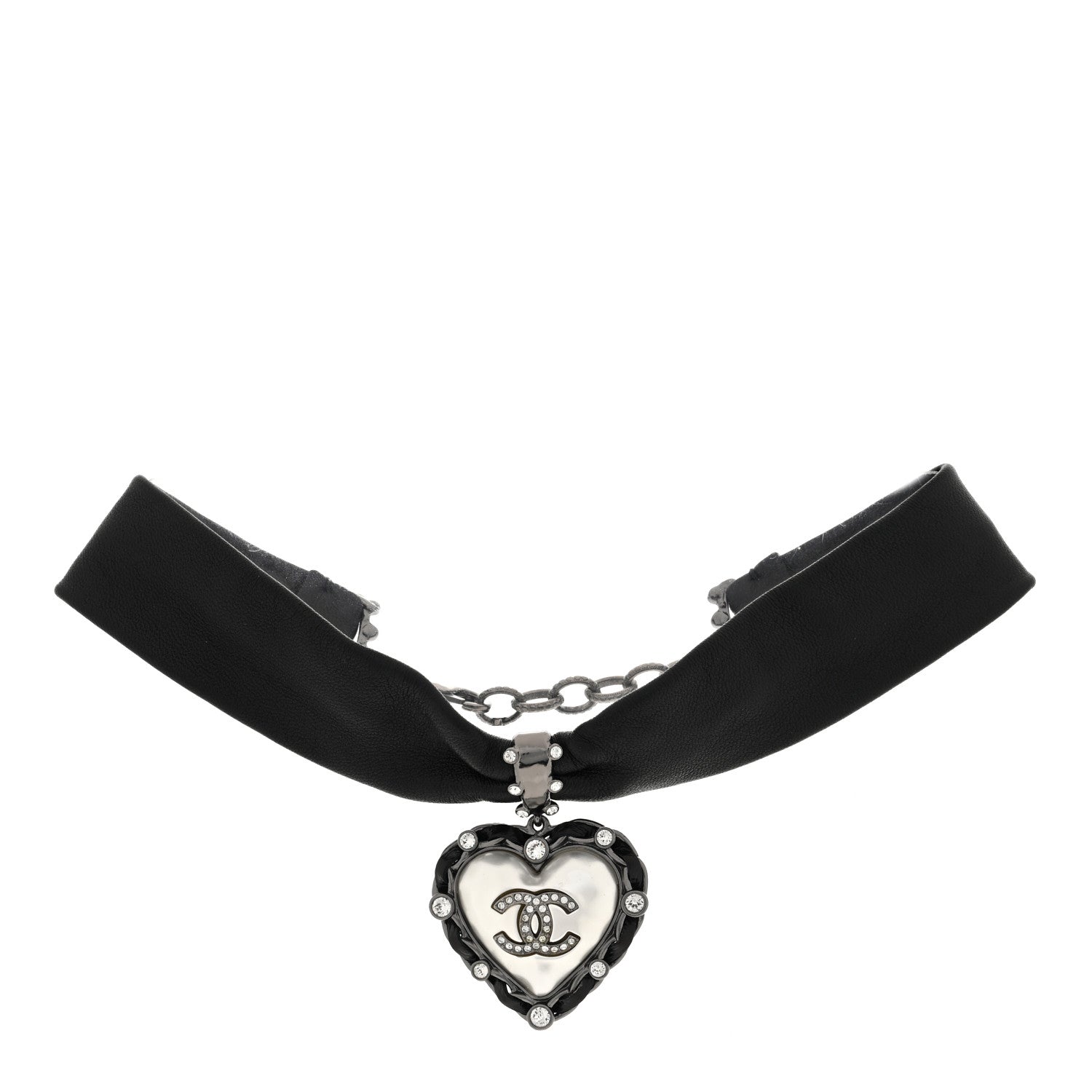 Chanel Lambskin Crystal CC Heart Choker Ruthenium Black 3 of 4