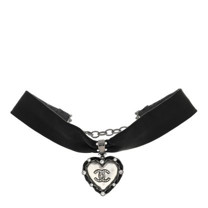 Chanel Lambskin Crystal CC Heart Choker Ruthenium Black 3 of 4
