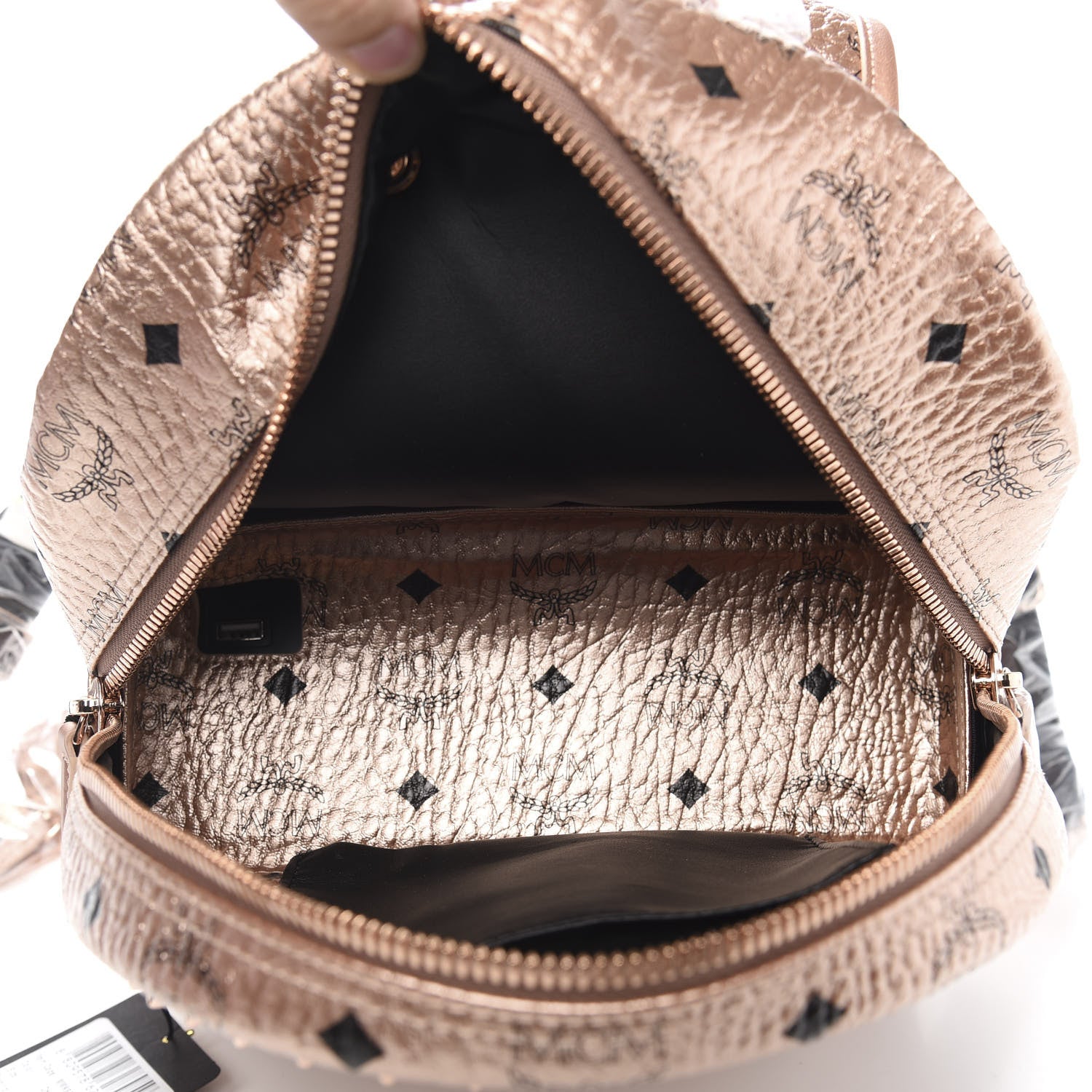 MCM Metallic X Wizpak Visetos Studded Sound System Speaker Backpack Champagne Gold 5 of 14