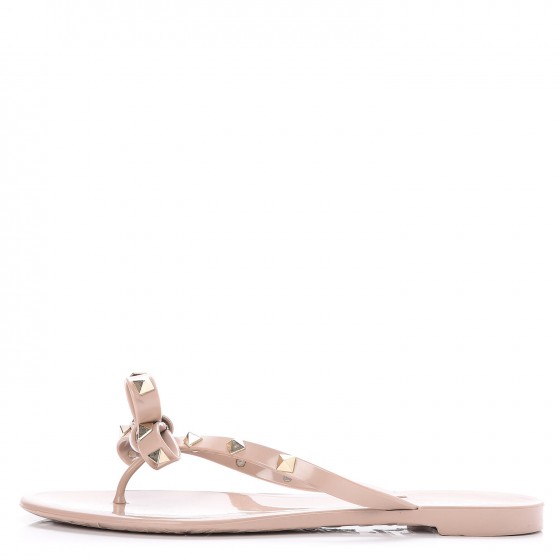 Valentino Garavani PVC Jelly Rockstud Bow Thong Sandals 38 Poudre 1 of 10