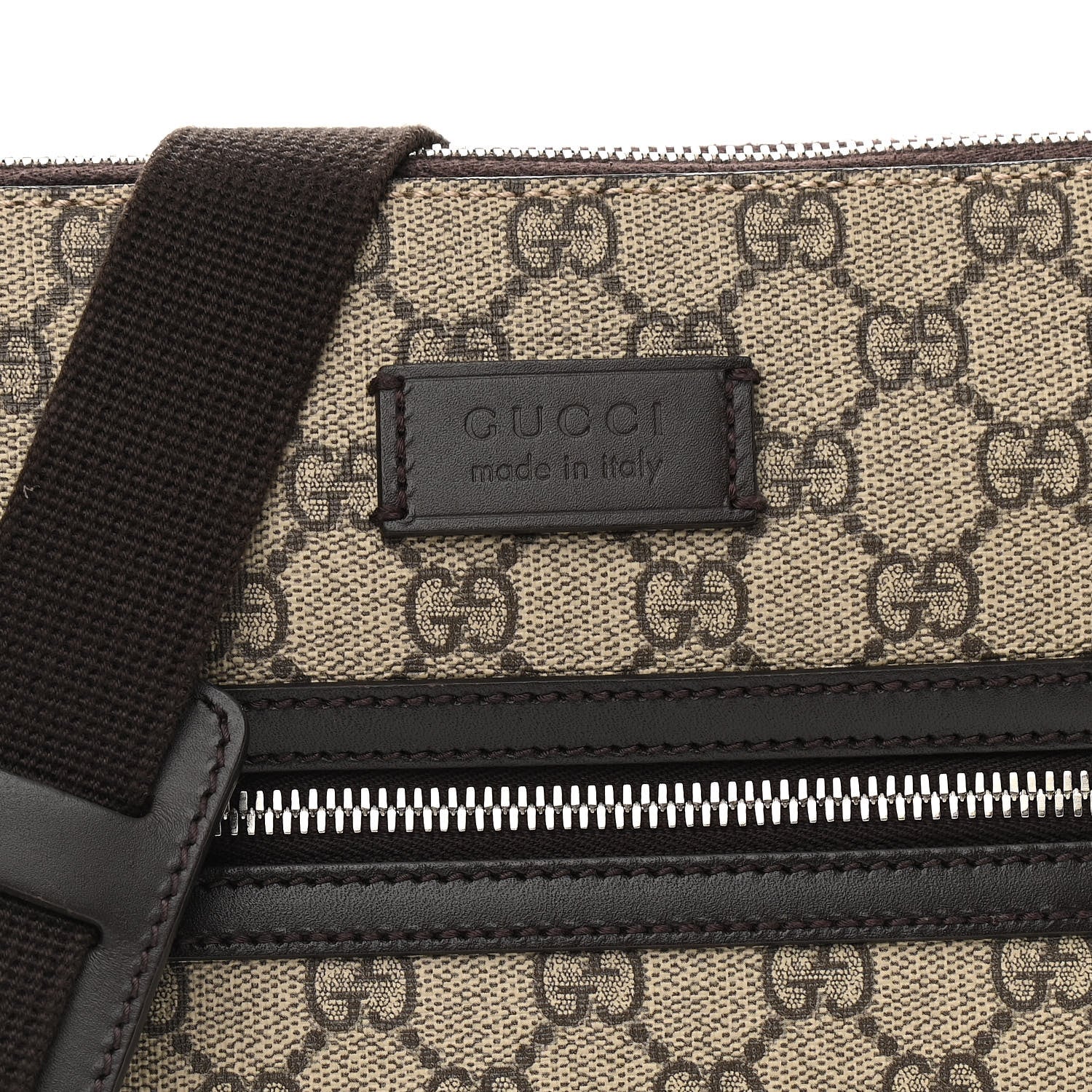 Gucci GG Supreme Monogram Selleria Calfskin Small Flat Messenger Bag Beige Ebony Cocoa Marrone Scuro 8 of 10