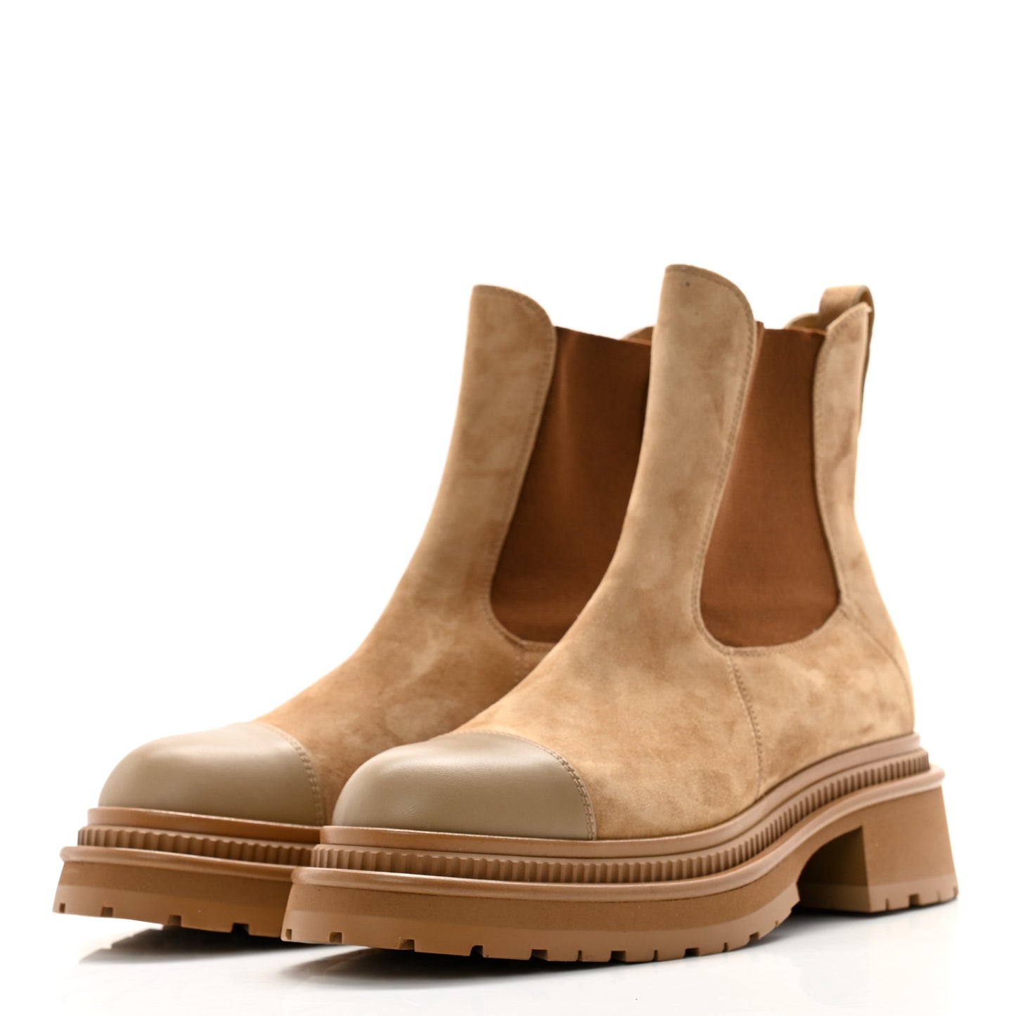 Suede Lambskin Cap Toe Ankle Boots 37.5 Light Brown