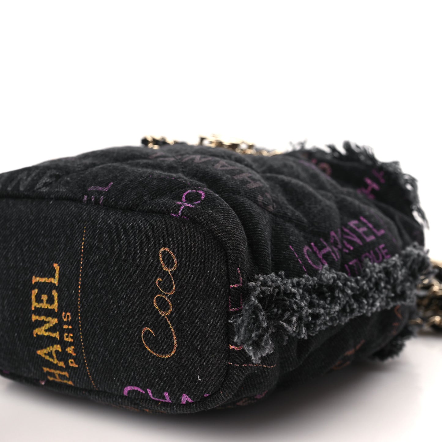 Denim Quilted Mood Small Bucket With Chain Black Multicolor