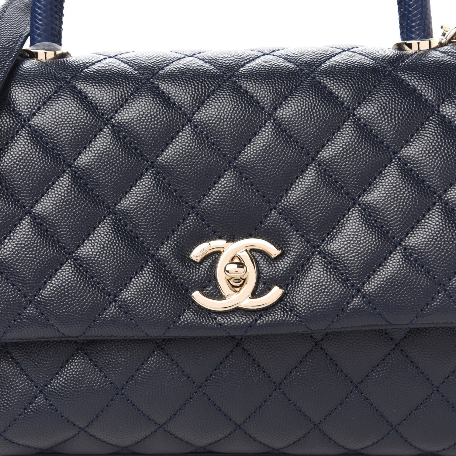 Chanel Caviar Lizard Quilted Small Coco Handle Flap Navy Blue 10 of 10