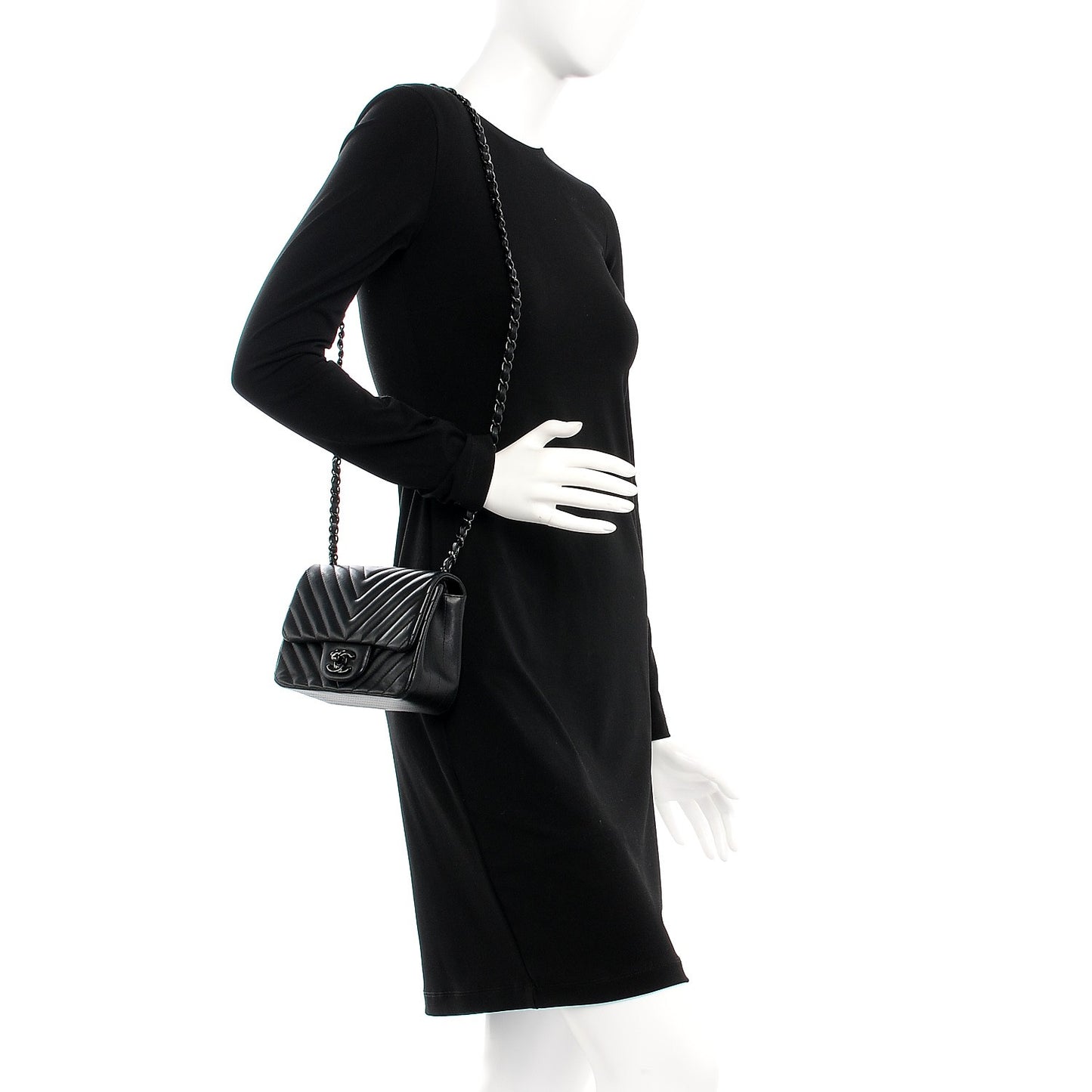 Lambskin Chevron Quilted Mini Square Flap So Black