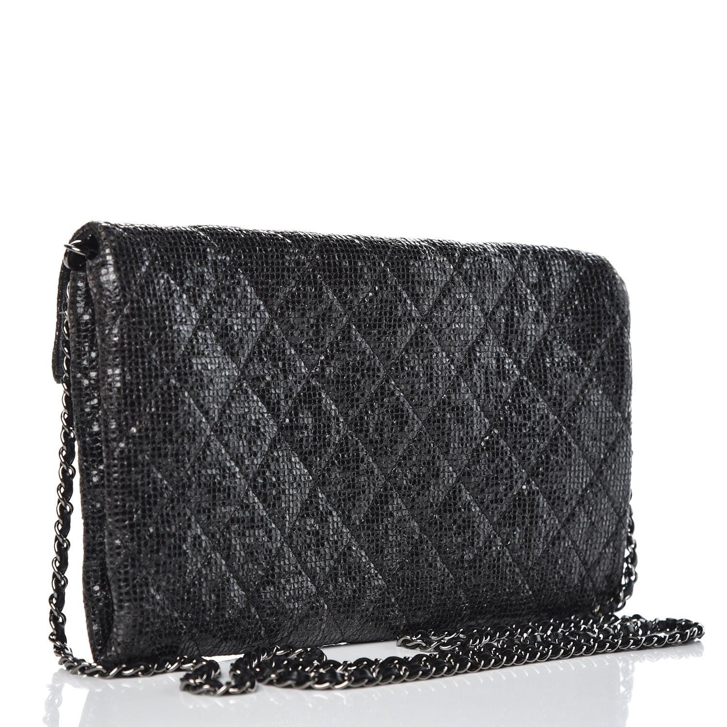 Chanel Iridescent Vinyl Quilted Clutch With Chain Black 3 of 13
