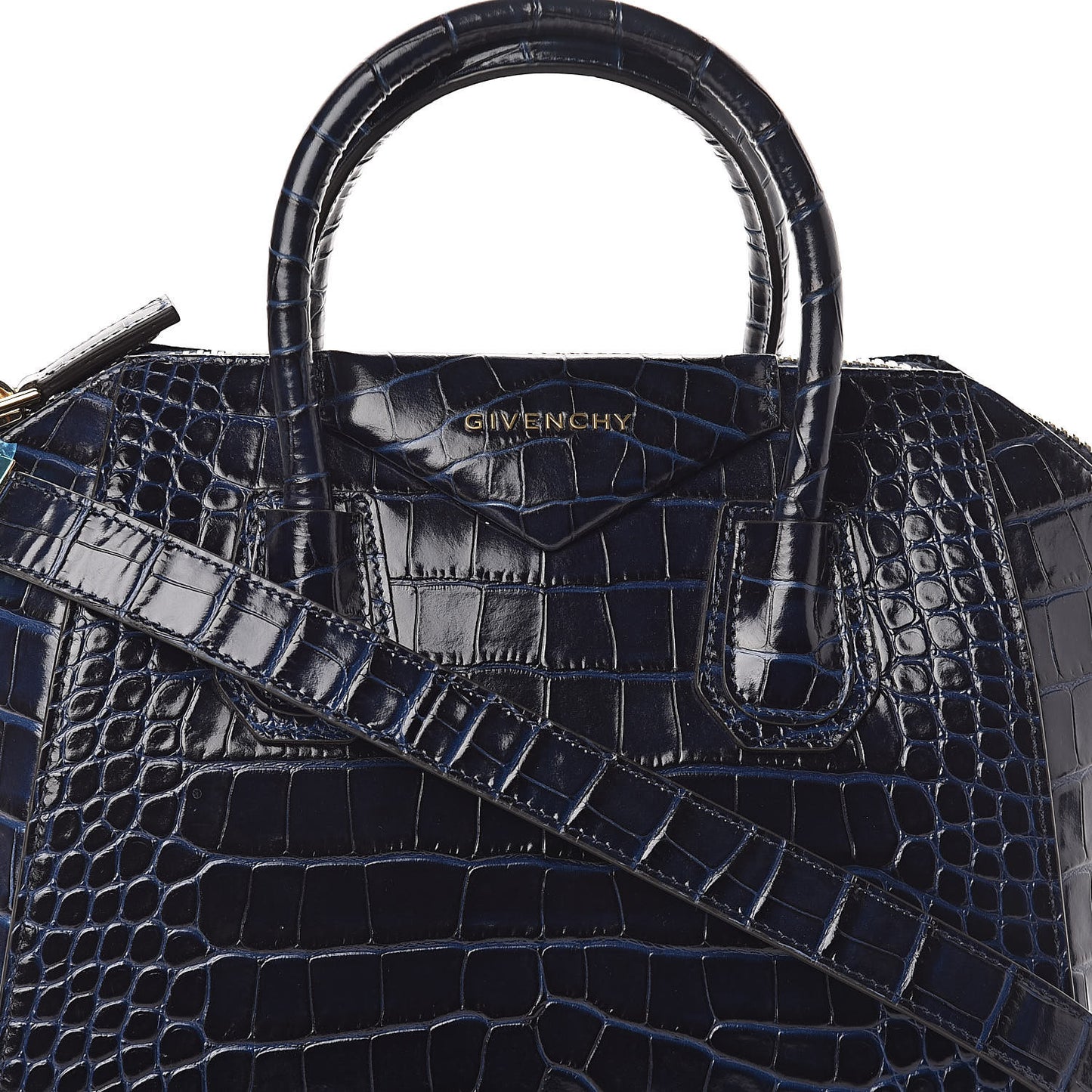 Calfskin Crocodile Embossed Small Antigona Deep Blue