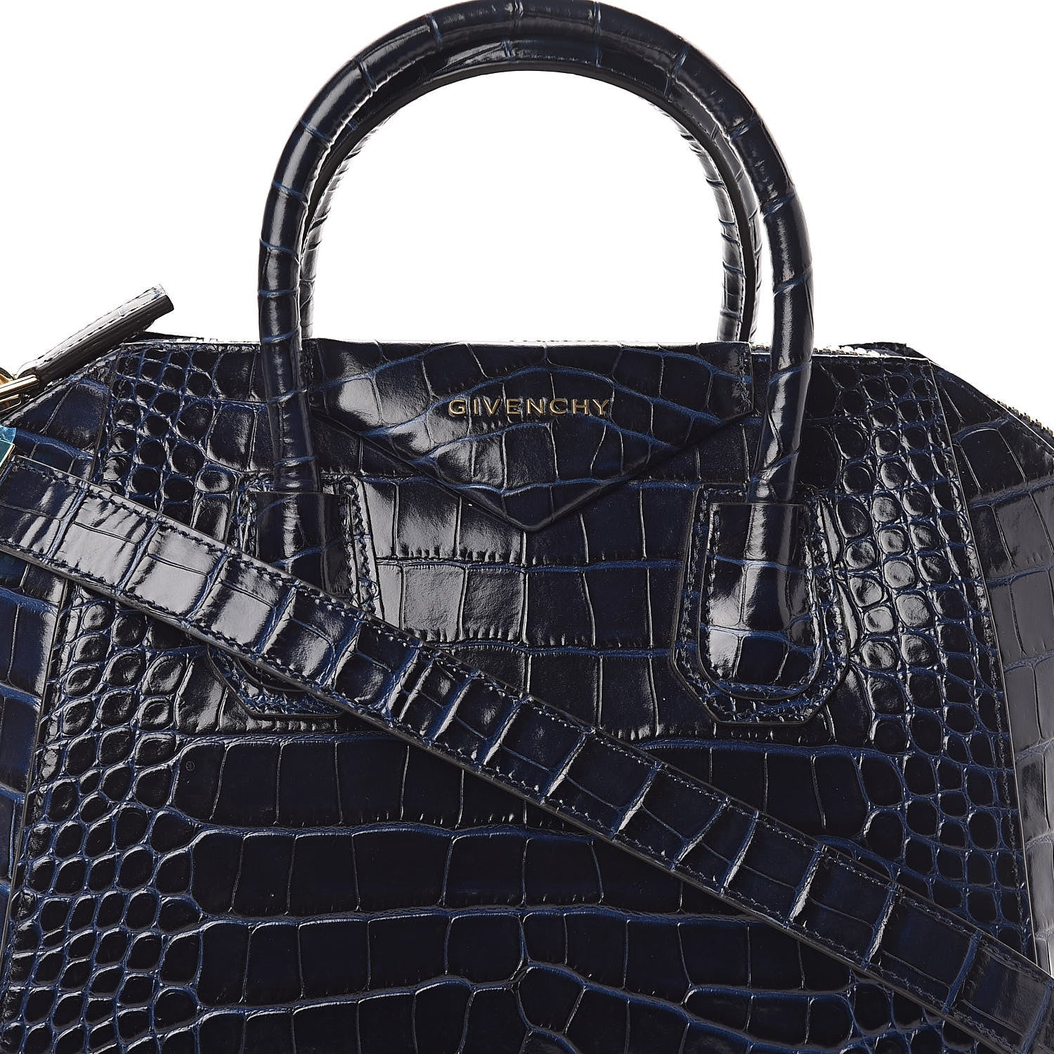 Givenchy Calfskin Crocodile Embossed Small Antigona Deep Blue 7 of 9
