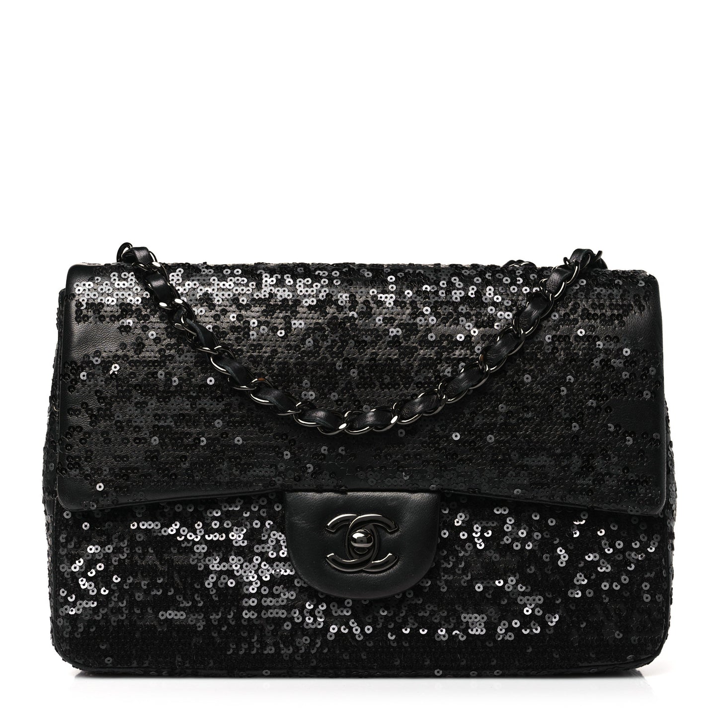 Sequin Lambskin Medium Moonlight on Water Flap Black